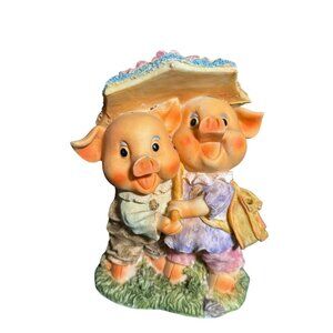 Charming Pig Couple Figurine With Umbrella By Daniel Brand